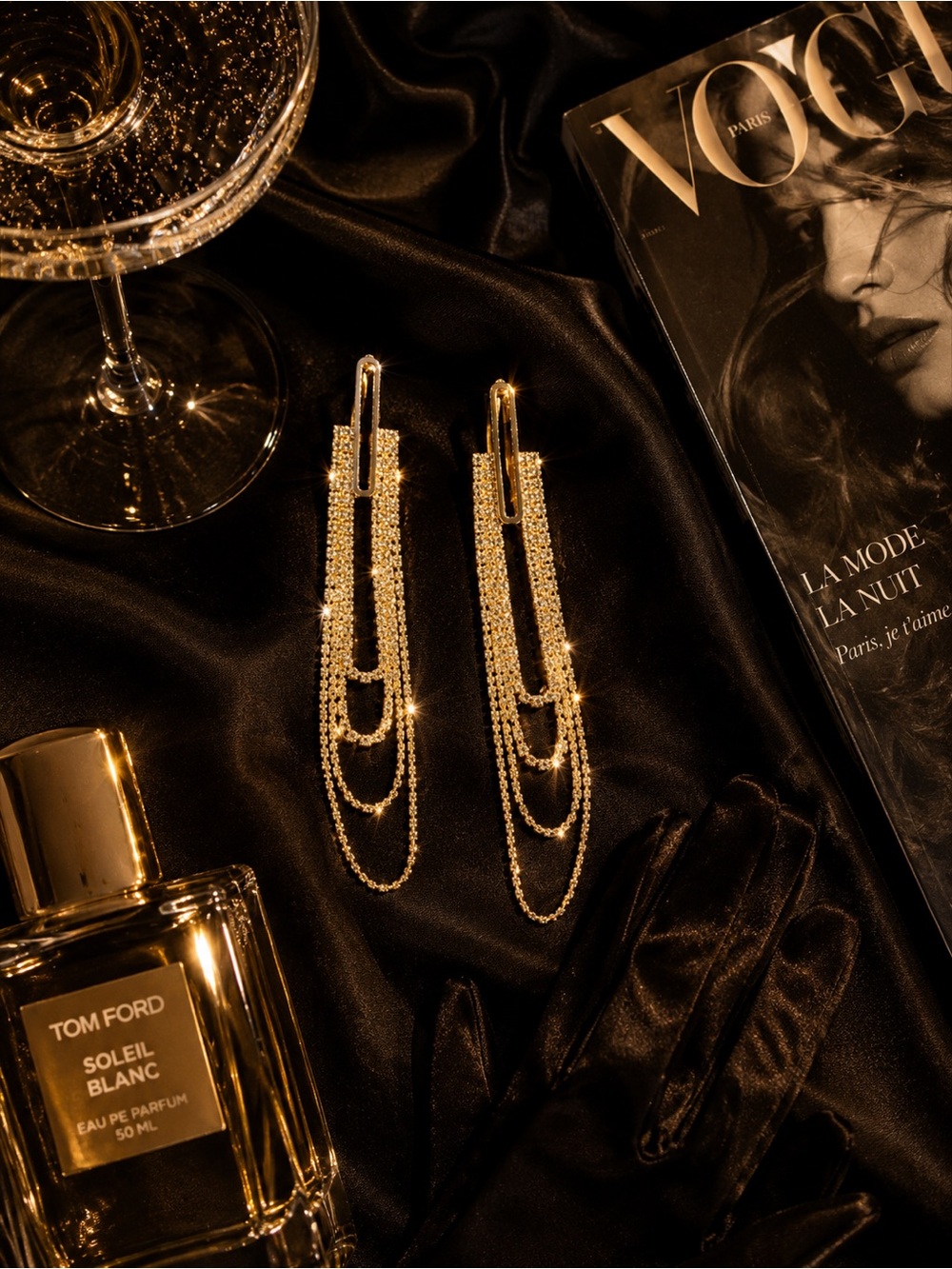 Gold Rhinestone Waterfall Earrings - Picture 4 of 5